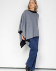 Black and Steel Grey Cashmere Reversible Poncho - Cara Cashmere