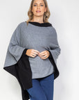 Black and Steel Grey Cashmere Reversible Poncho - Cara Cashmere