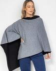 Black and Steel Grey Cashmere Reversible Poncho - Cara Cashmere