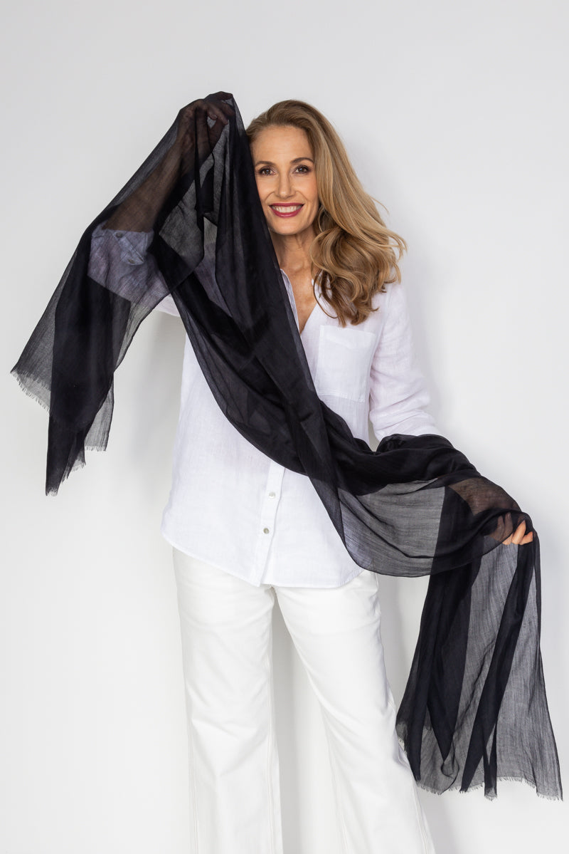 Black Aura Cashmere Scarf - Cara Cashmere