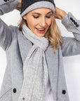 Silver Grey Cable Knit Cashmere Scarf - Cara Cashmere