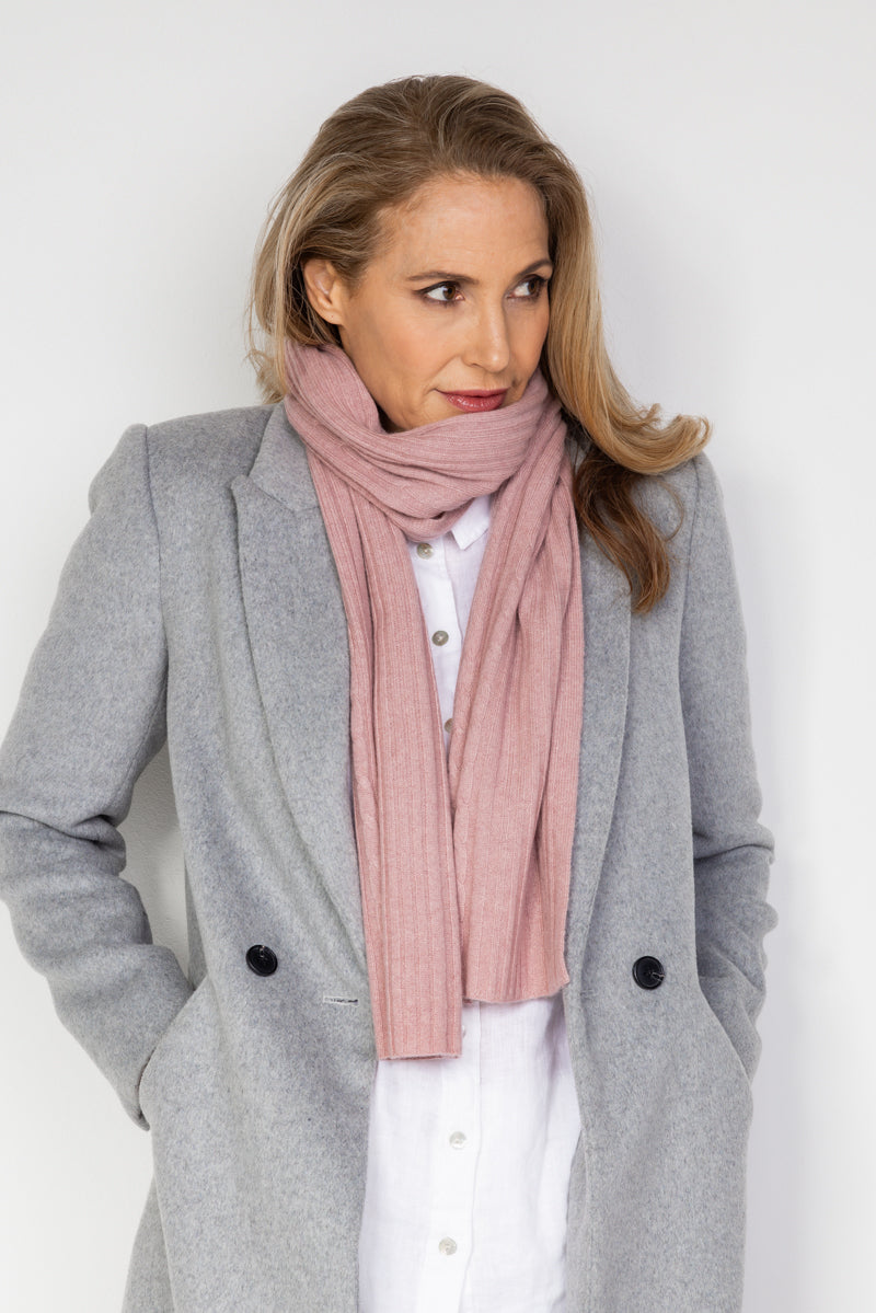 Peony Pink Cable Knit Cashmere Scarf - Cara Cashmere