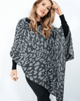 Cashmere Charcoal Leopard Poncho - Cara Cashmere