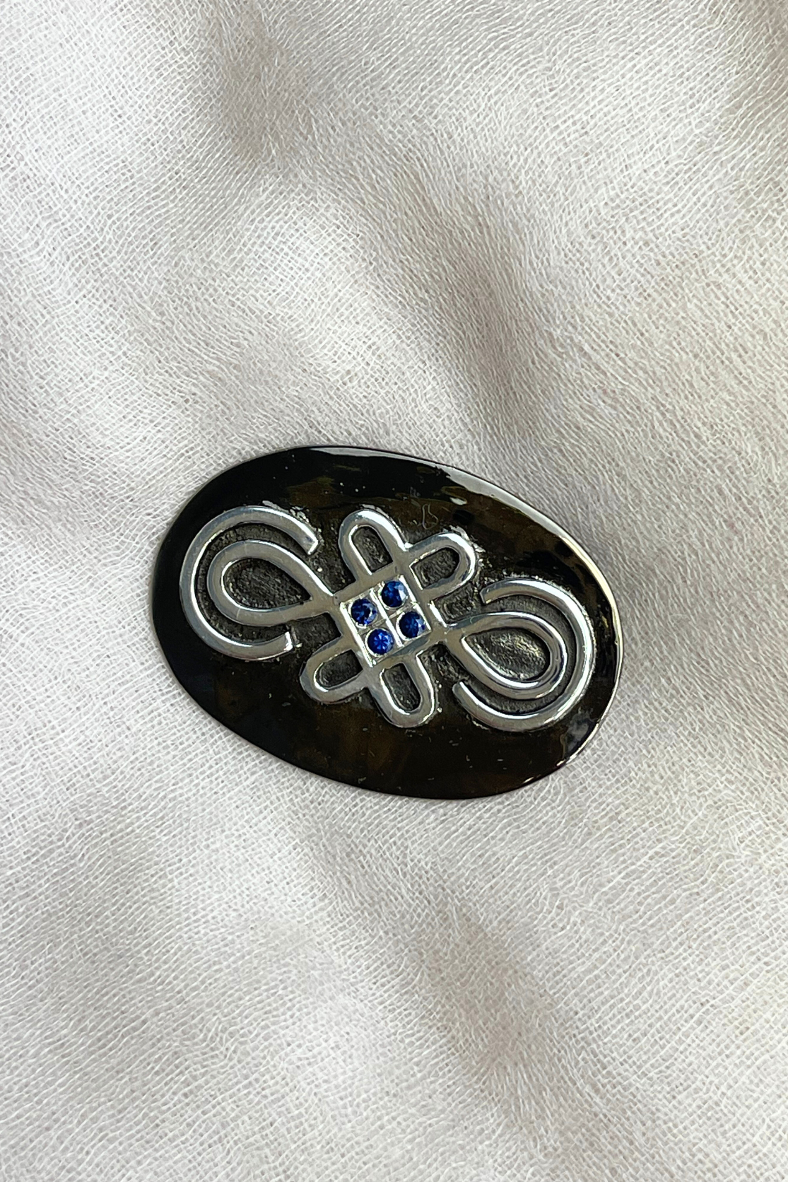 Cara Celtic Silver Sapphire Magnet Brooch - Cara Cashmere