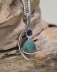 Lightening Ridge Black Opal with Queensland Sapphire Wave Silver Pendant - Cara Cashmere