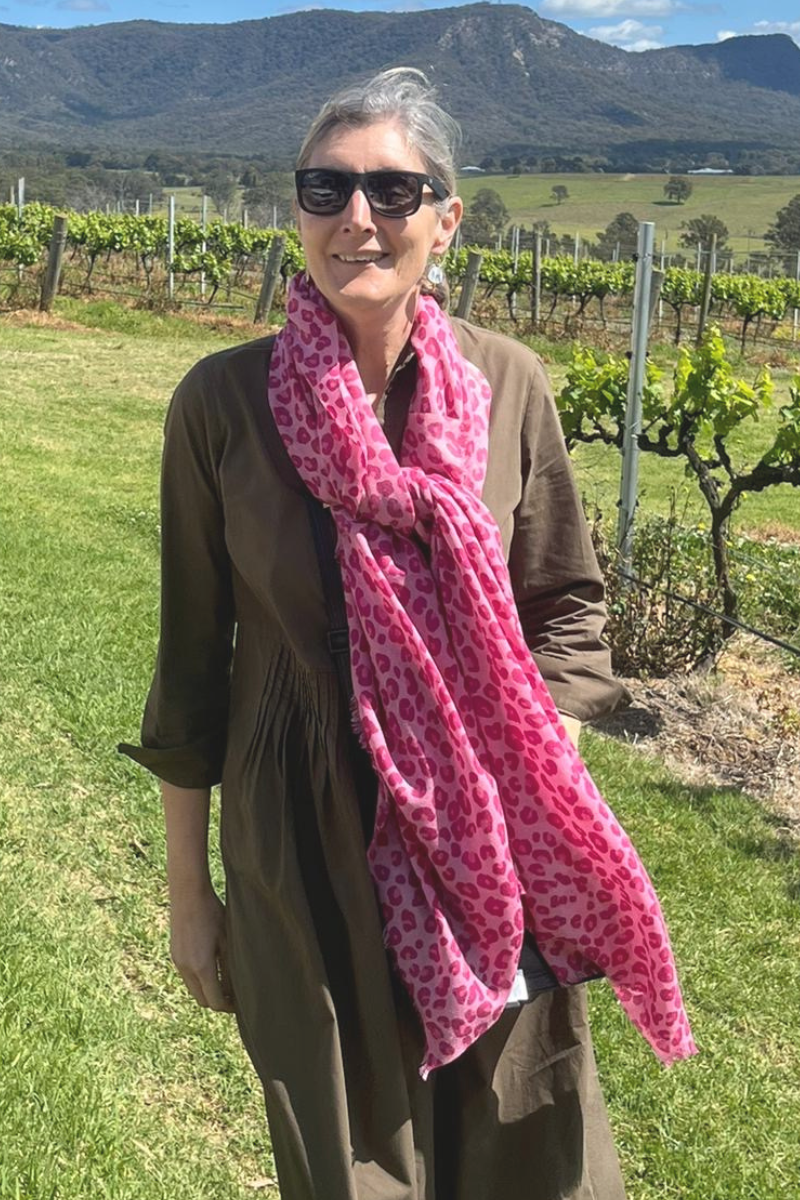 Cashmere Raspberry Pink Leopard Scarf - Cara Cashmere