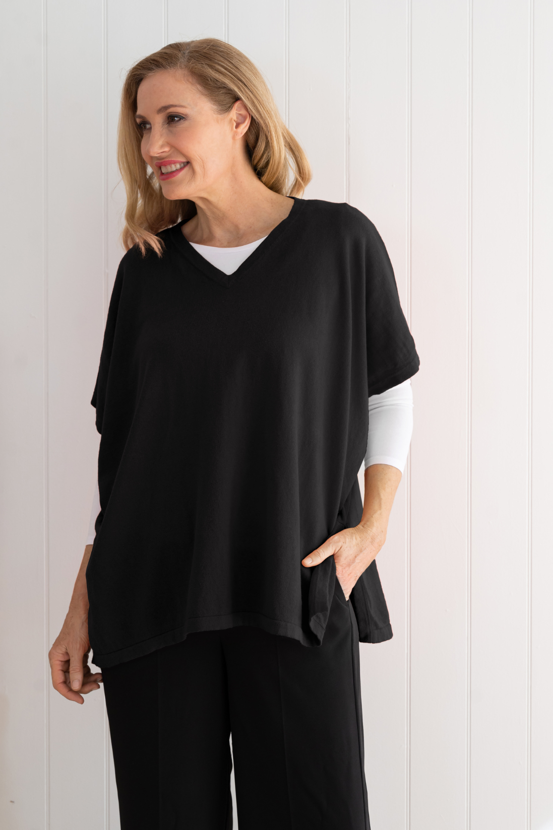 Cotton Cashmere Topper - Black - Cara Cashmere