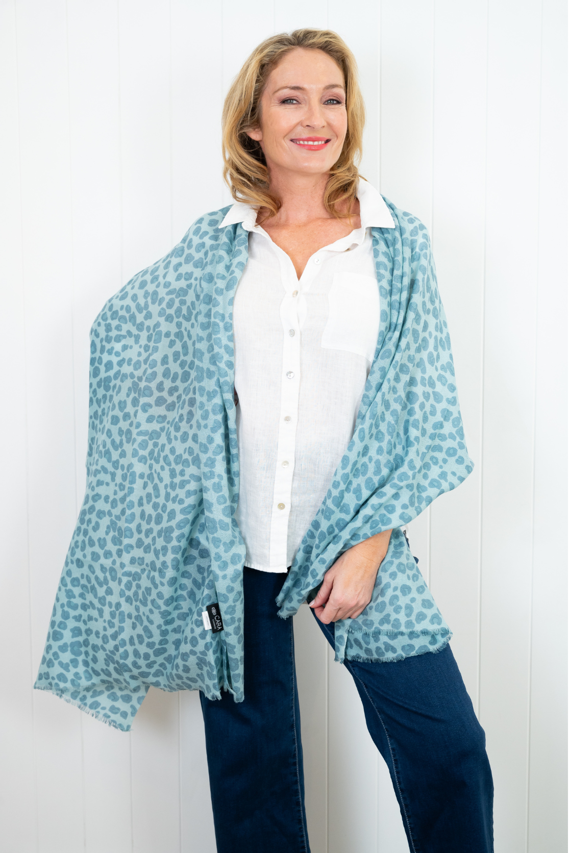 Leopard Cashmere Scarf - Ice - Cara Cashmere