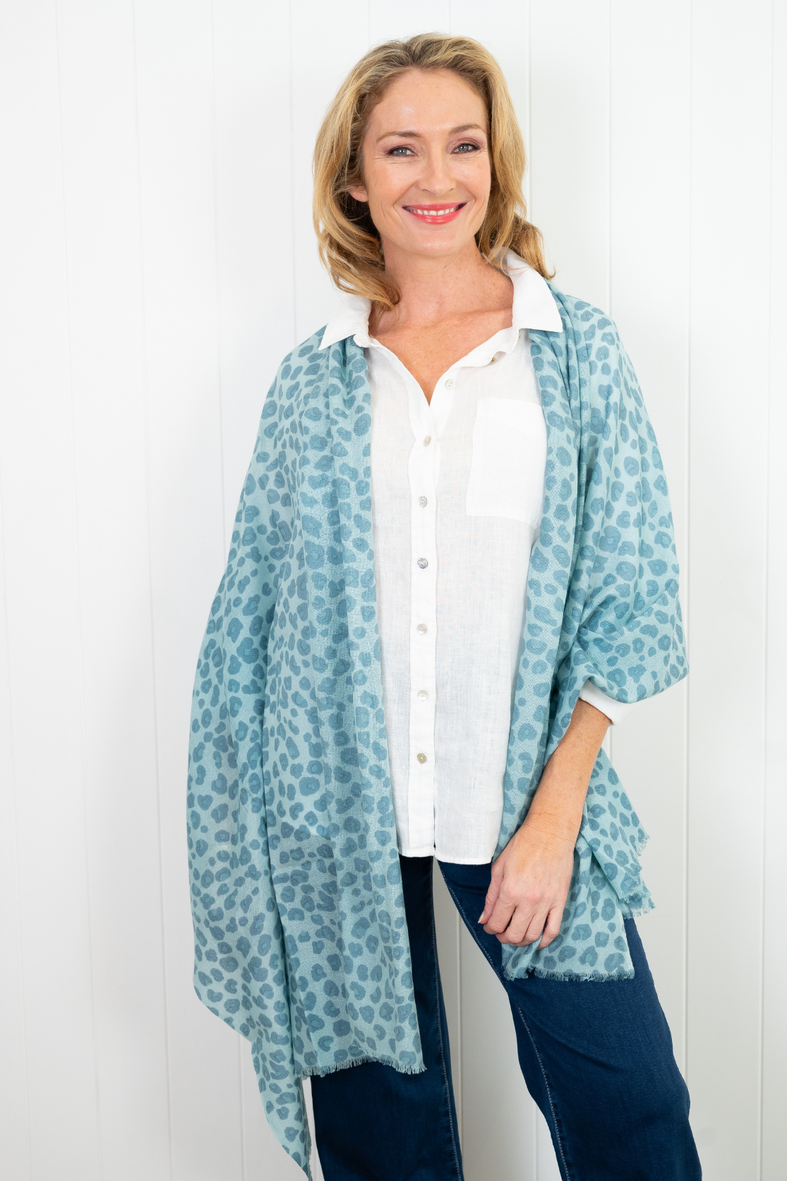 Leopard Cashmere Scarf - Ice - Cara Cashmere