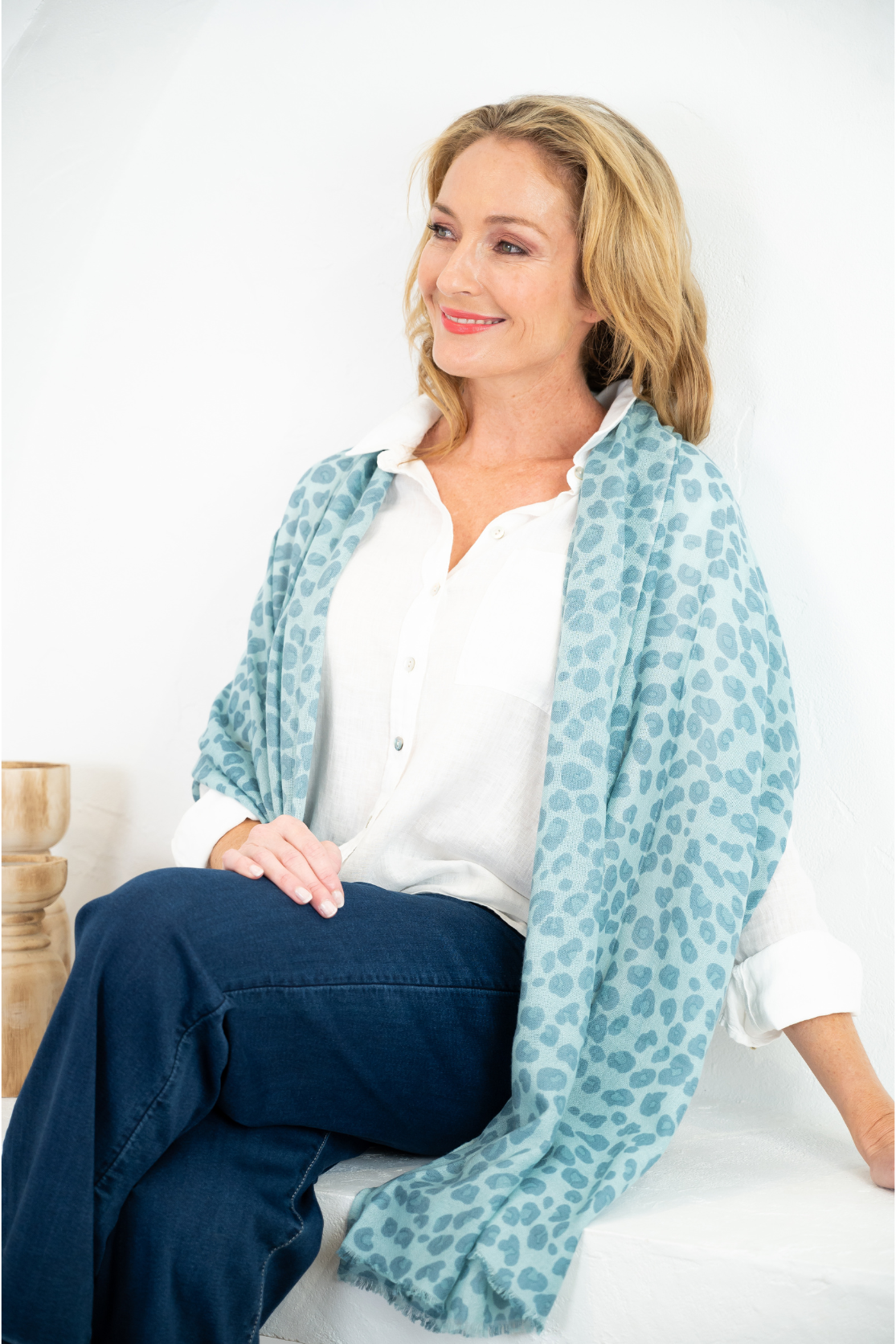 Leopard Cashmere Scarf - Ice - Cara Cashmere