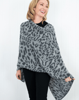 Cashmere Silver Grey Leopard Poncho - Cara Cashmere