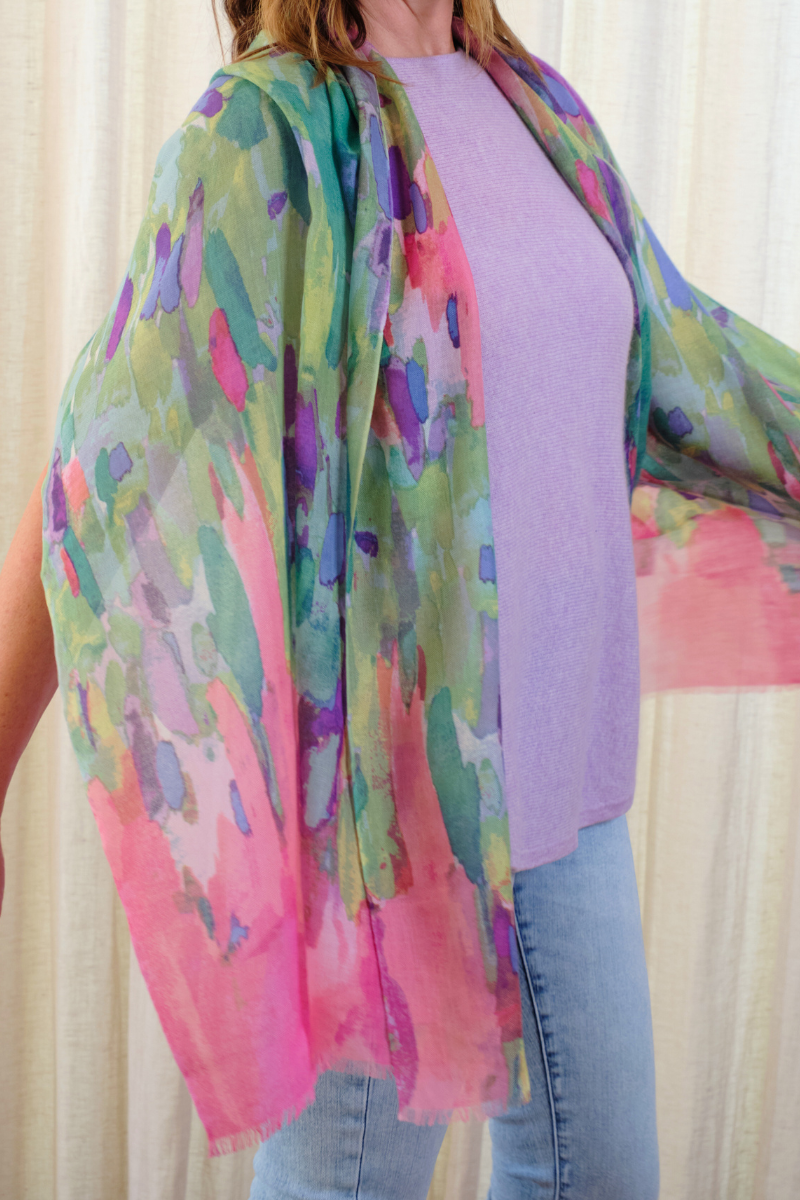 Cashmere Silk Painterly Print Scarf - Cara Cashmere