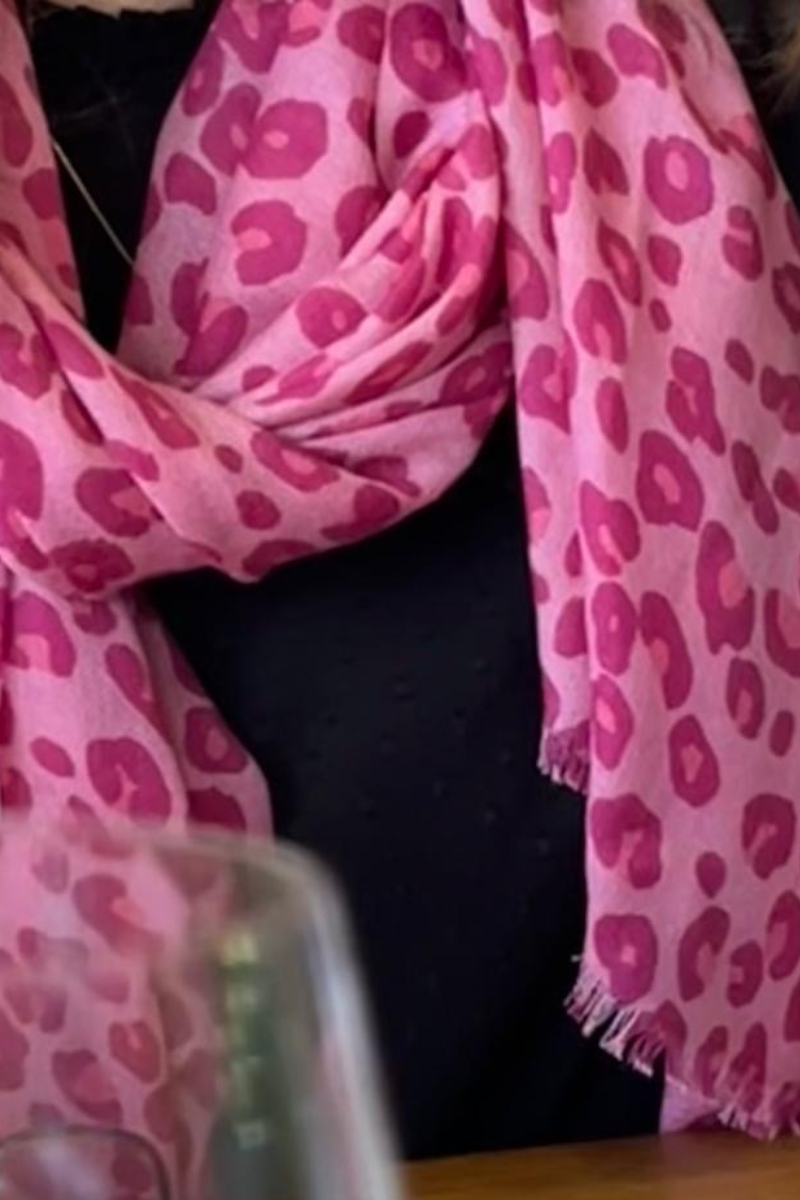 Cashmere Raspberry Pink Leopard Scarf - Cara Cashmere