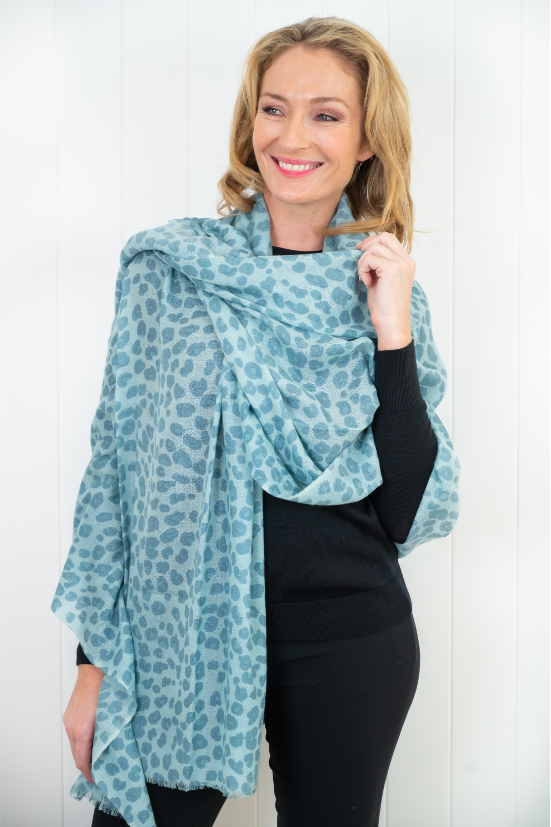 Leopard Cashmere Scarf - Ice - Cara Cashmere