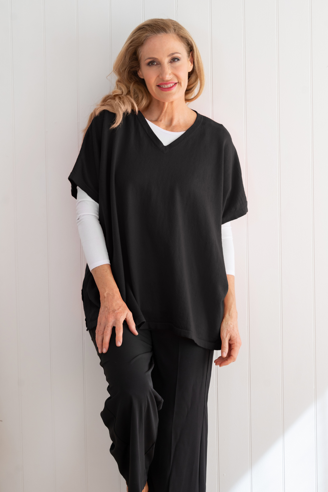 Cotton Cashmere Topper - Black - Cara Cashmere