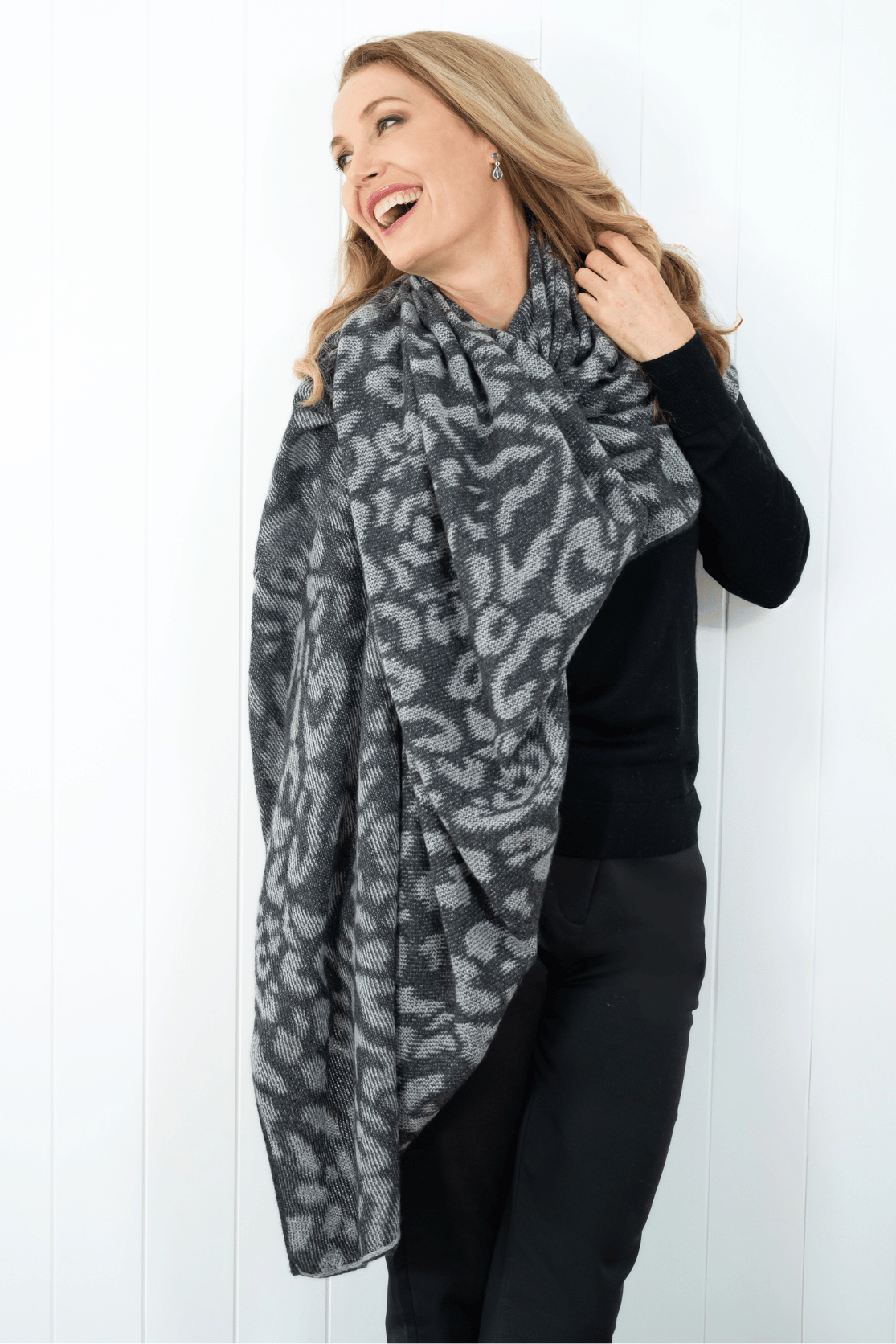 Cashmere Charcoal Leopard Poncho - Cara Cashmere