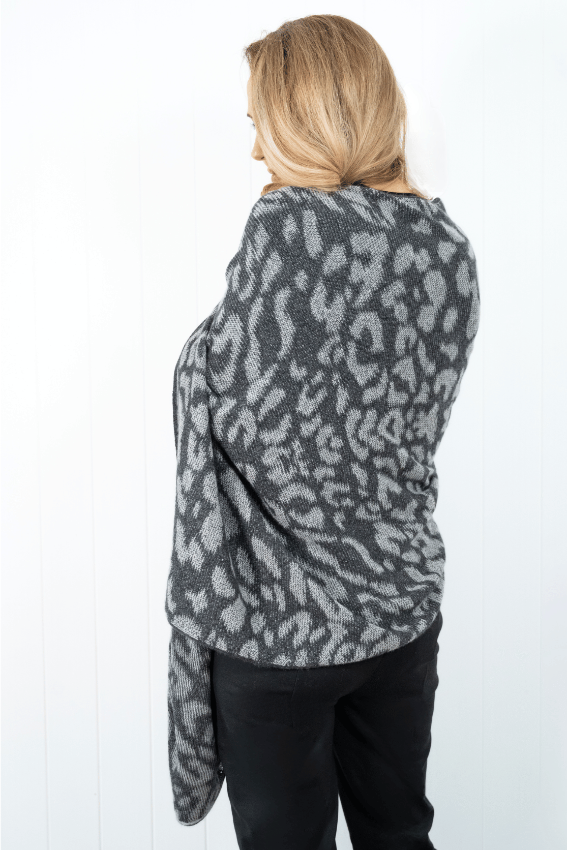 Cashmere Charcoal Leopard Poncho - Cara Cashmere