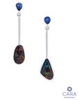 Boulder Opal and Blue Sapphire Silver Long Drop Earrings - Cara Cashmere