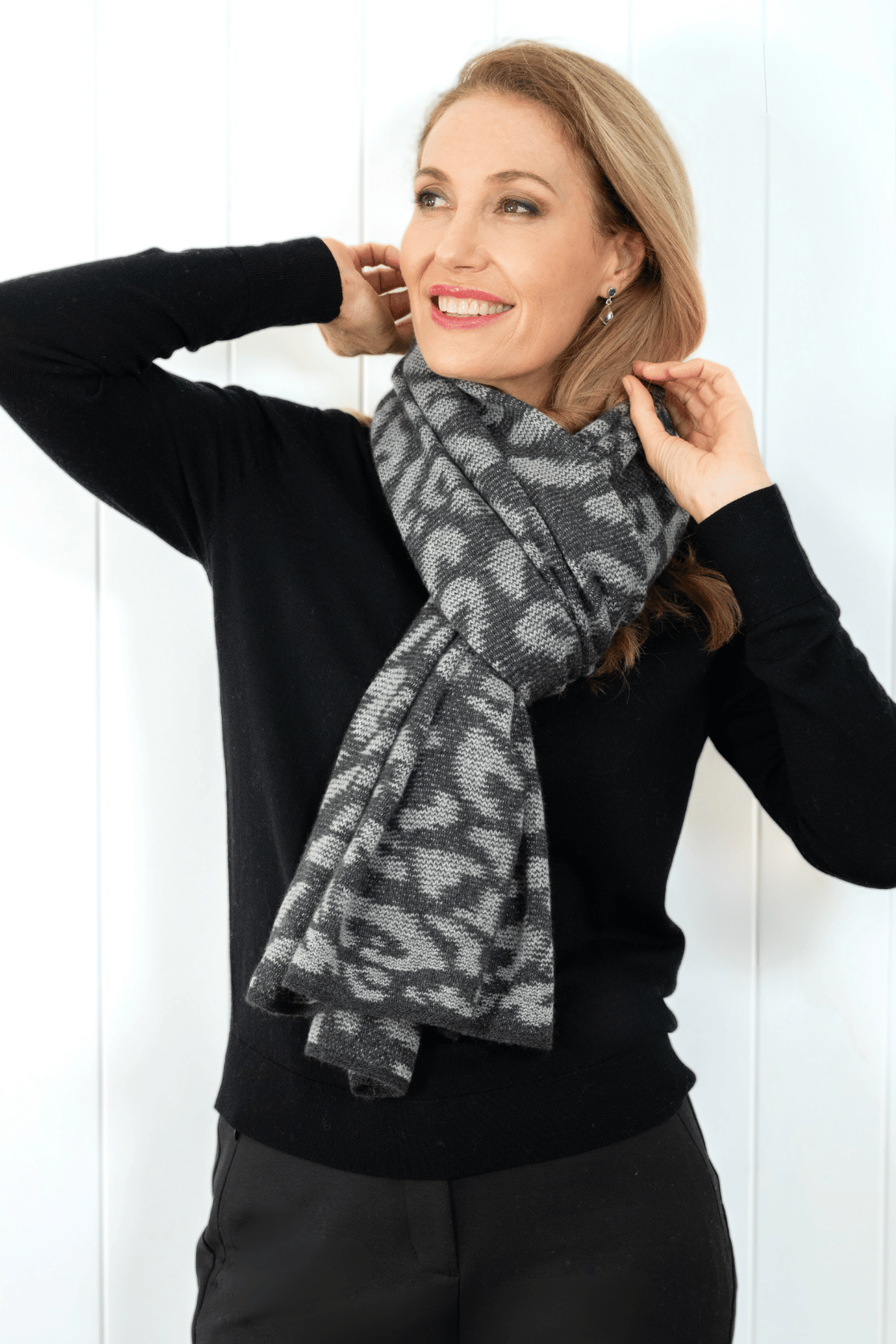 Cashmere Charcoal Leopard Poncho - Cara Cashmere