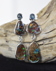 Boulder Opal and Pale Blue Sapphire Tier Earrings
