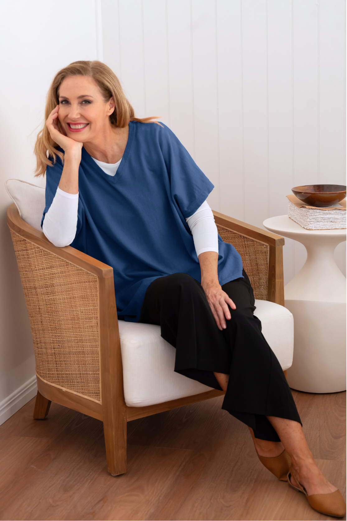 Cotton Cashmere Topper - Denim - Cara Cashmere