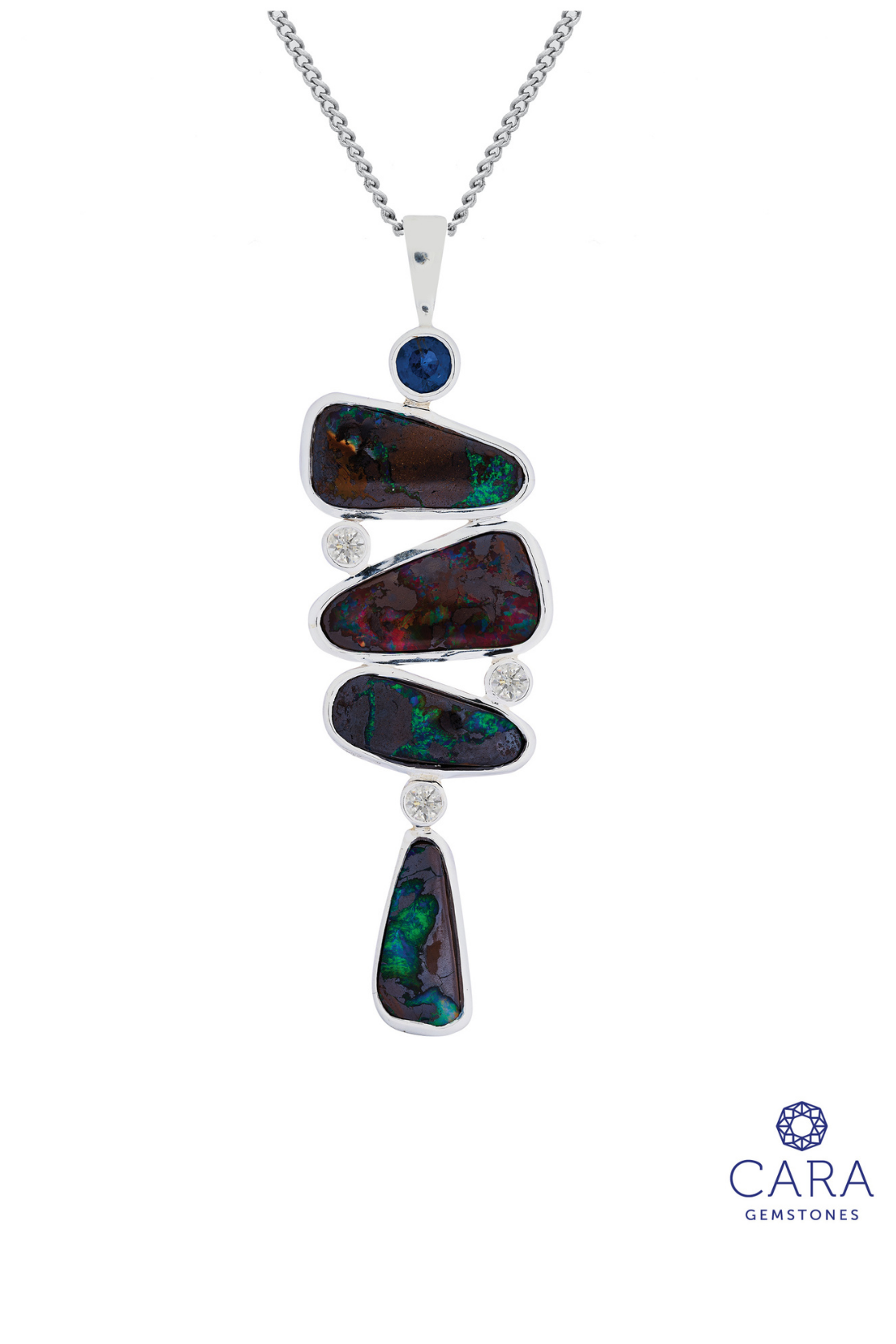 Boulder Opal and Blue Sapphire Silver River Pendant - Cara Cashmere