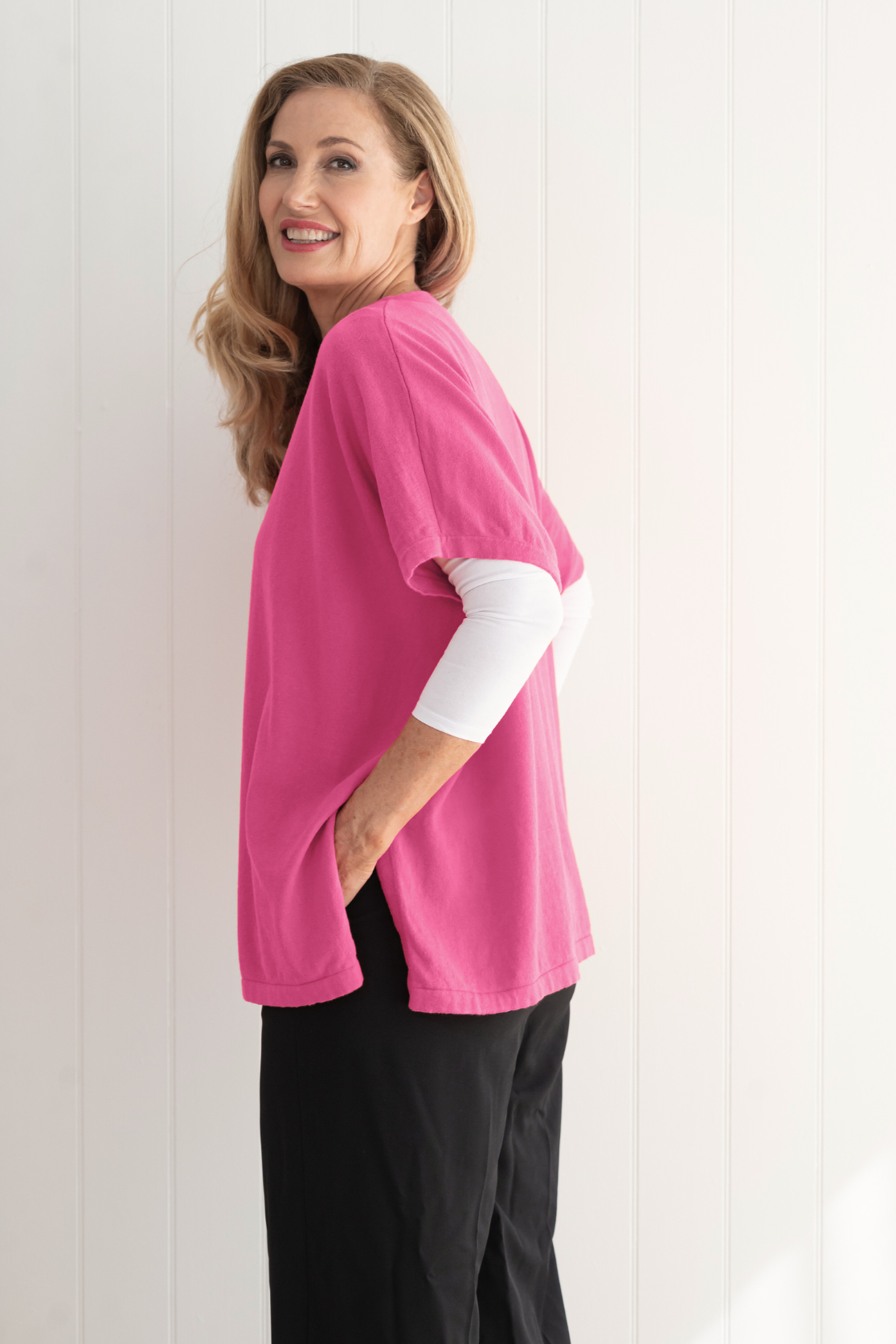 Cotton Cashmere Topper - Pink - Cara Cashmere