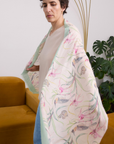 Cashmere Silk  "Eastern Honeyeater and Orchid" Scarf - Cara Cashmere