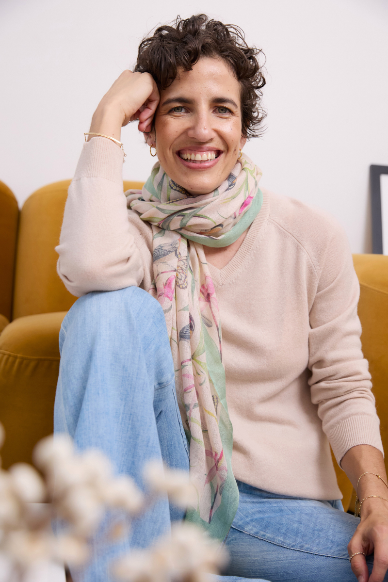Cashmere Silk  "Eastern Honeyeater and Orchid" Scarf - Cara Cashmere