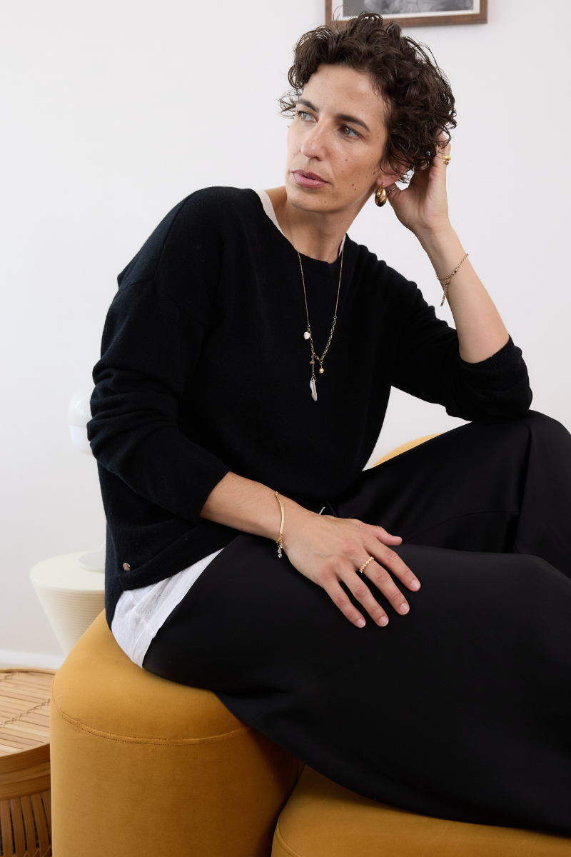 Cashmere Black Crew Jumper - Cara Cashmere