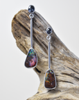 Boulder Opal and Dark Blue Sapphire Silver Long Drop Earrings - Cara Cashmere