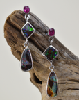 Boulder Opal and Ruby Silver Tier Drop Earrings - Cara Cashmere