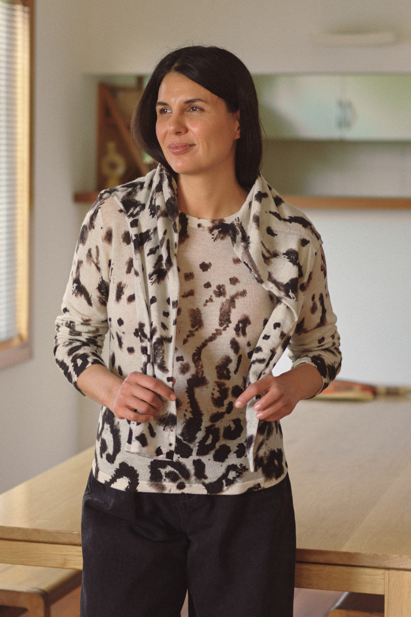 Cashmere Artic Leopard Print Cardigan