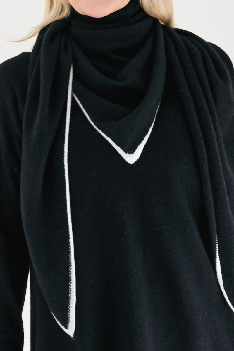 Cashmere Ivory Tipped Black Triangle Scarf