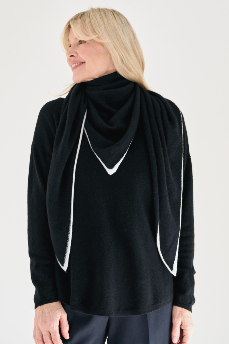 Cashmere Ivory Tipped Black Triangle Scarf