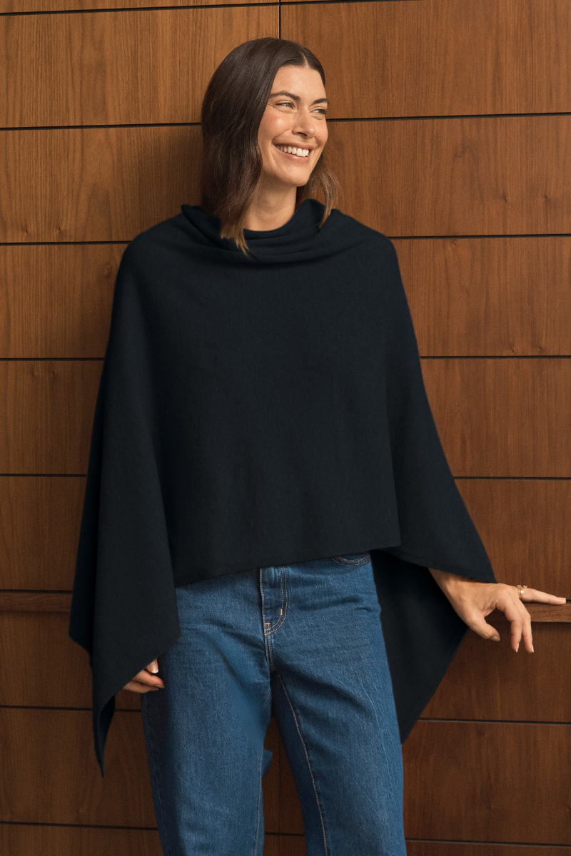 Cashmere Black Poncho - Cara Cashmere