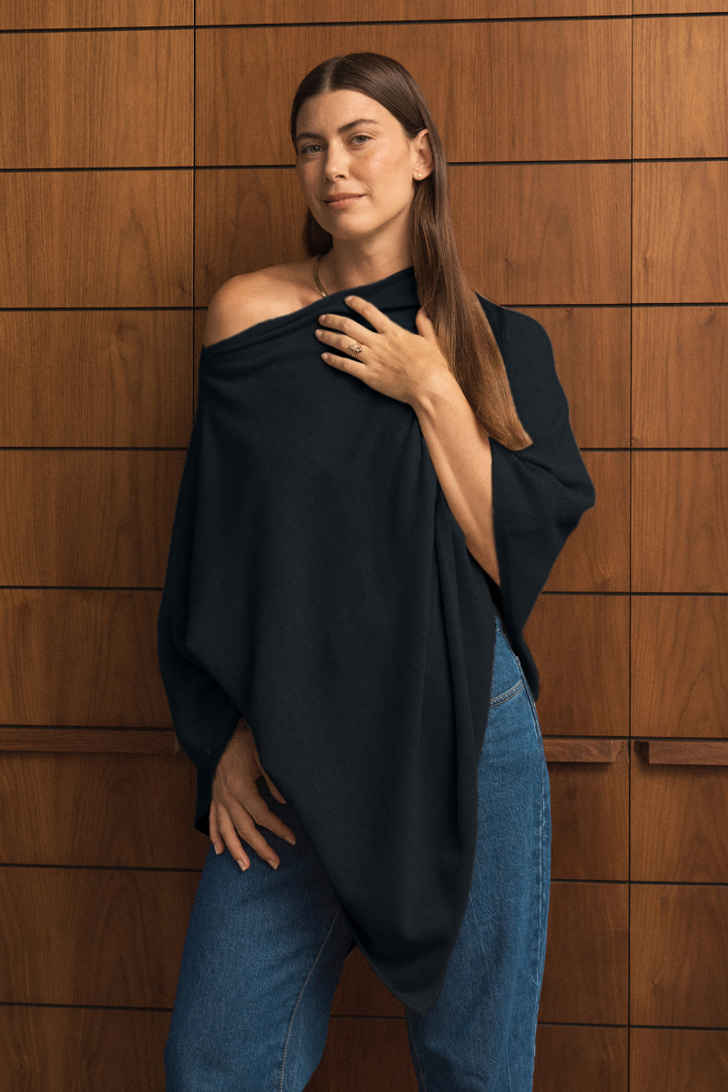 Cashmere Black Poncho - Cara Cashmere