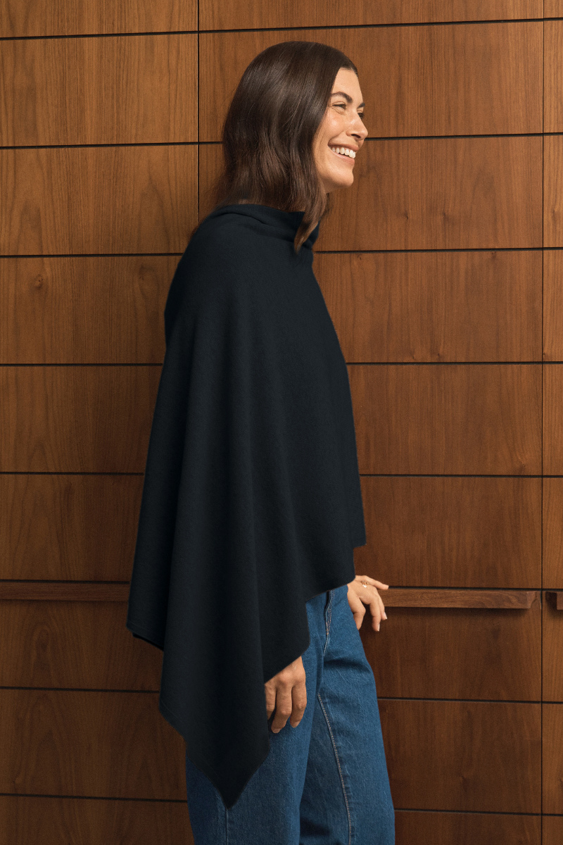 Cashmere Black Poncho - Cara Cashmere