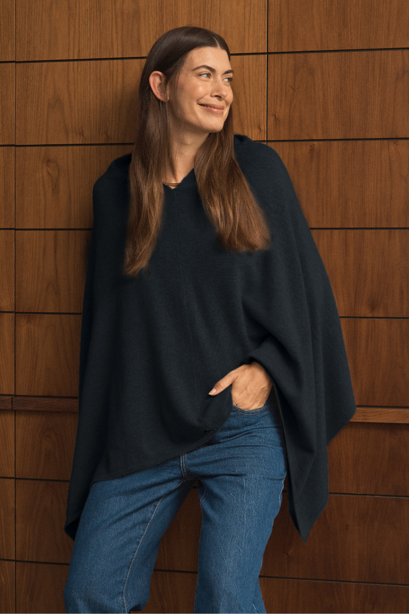Cashmere Black Poncho - Cara Cashmere