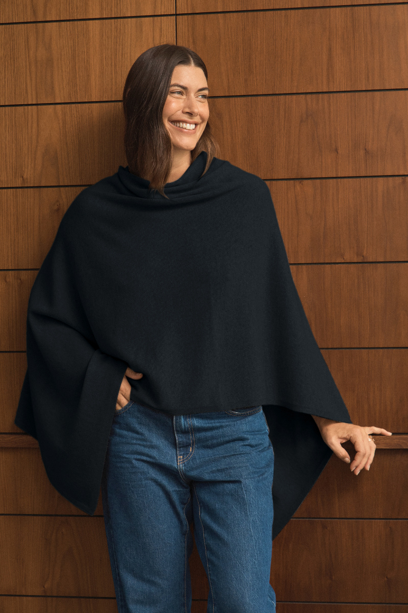 Cashmere Black Poncho - Cara Cashmere