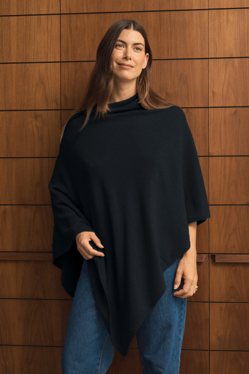 Cashmere Black Poncho - Cara Cashmere