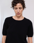 Cashmere Black Short Sleeve Knit - Cara Cashmere