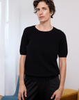 Cashmere Black Short Sleeve Knit - Cara Cashmere
