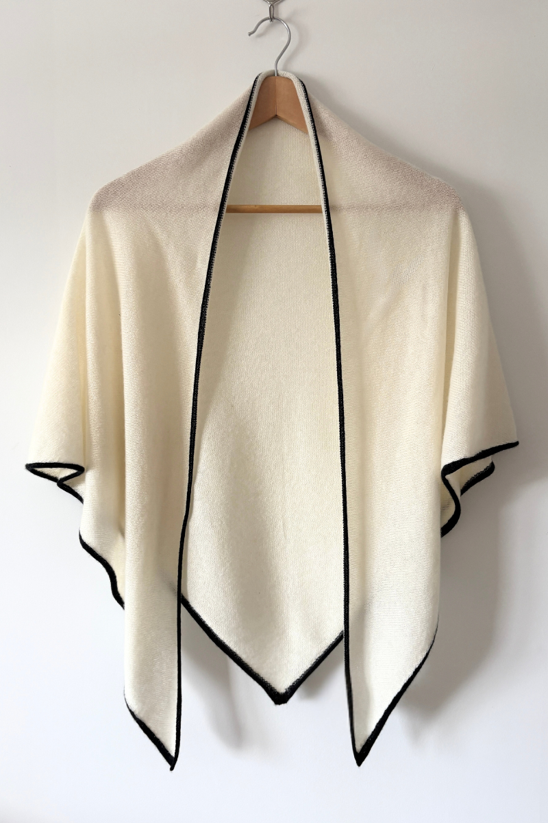 Cashmere Black Tipped Ivory Triangle Scarf