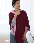 Cashmere Burgundy and Soft Rose Reversible Poncho - Cara Cashmere