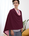 Cashmere Burgundy and Soft Rose Reversible Poncho - Cara Cashmere