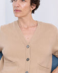 Cashmere Caramel Allure V Neck Cardigan Knit - Cara Cashmere