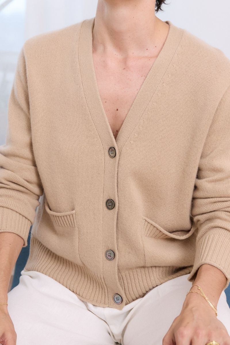 Cashmere Caramel Allure V Neck Cardigan Knit - Cara Cashmere
