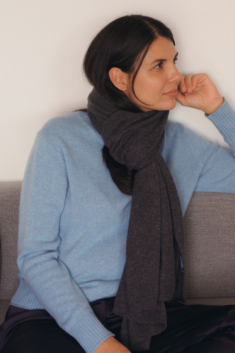 Cashmere Charcoal Knit Wrap - Cara Cashmere