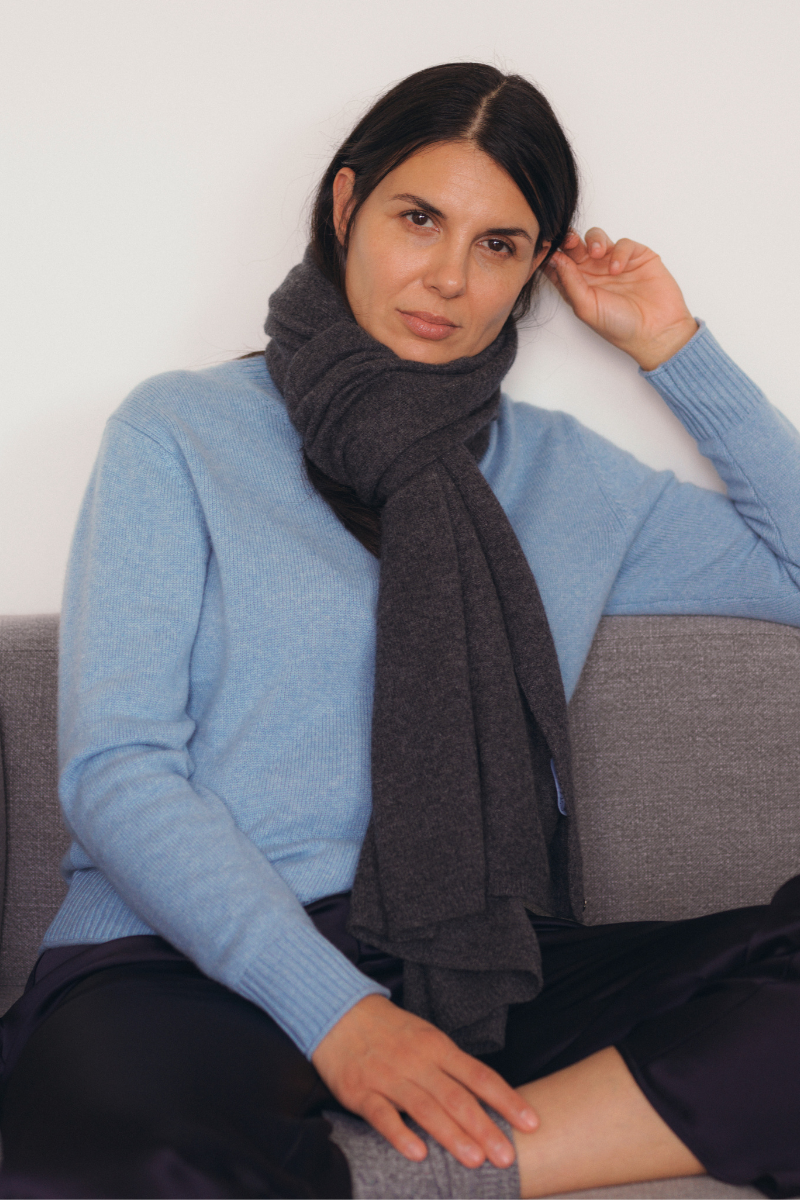 Cashmere Charcoal Knit Wrap - Cara Cashmere
